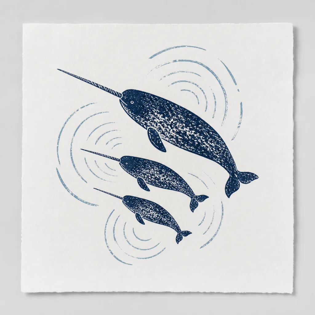 Narwhal Soundscape Print on a pale studio background.